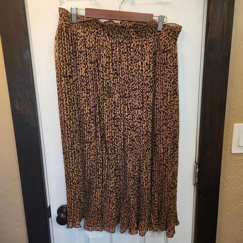 Roolee Pleated Leopard Print Midi Skirt- Size XXL